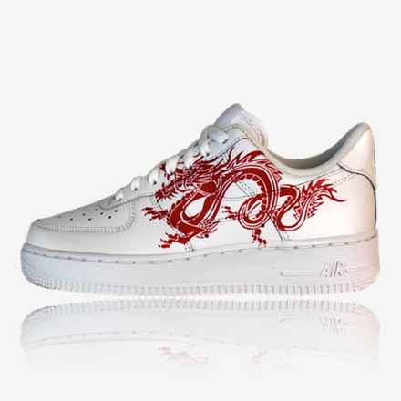 nike air force 1 red dragon custom, custom sneaker, custom sneakers