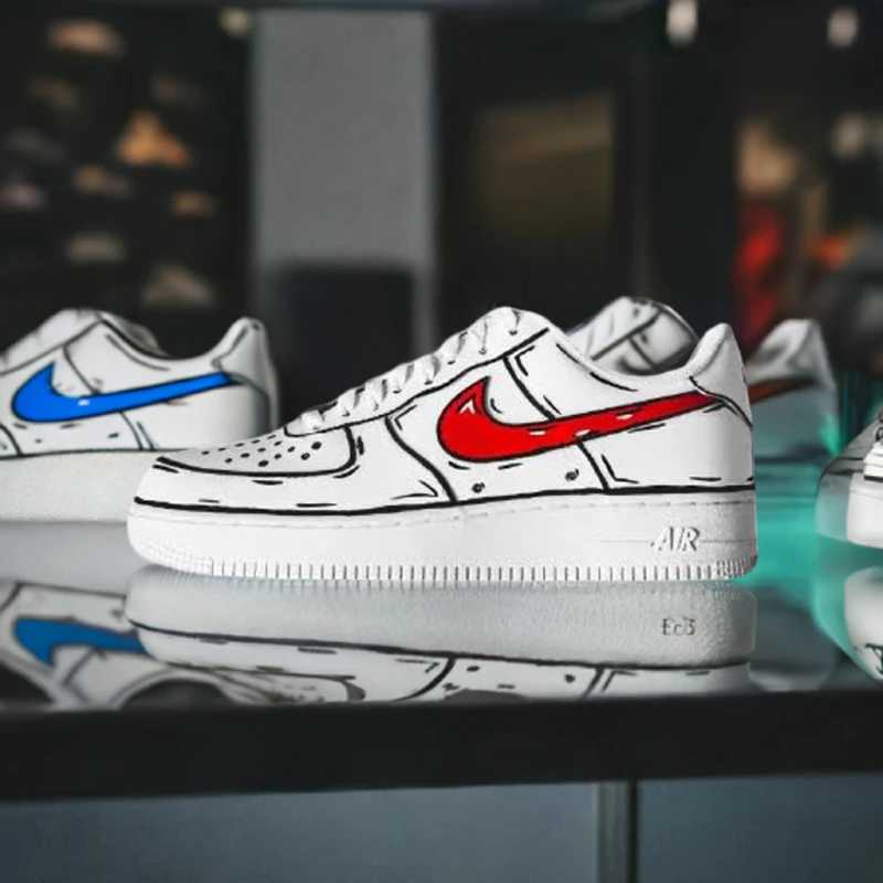 custom nike air force red swoosh cartoon