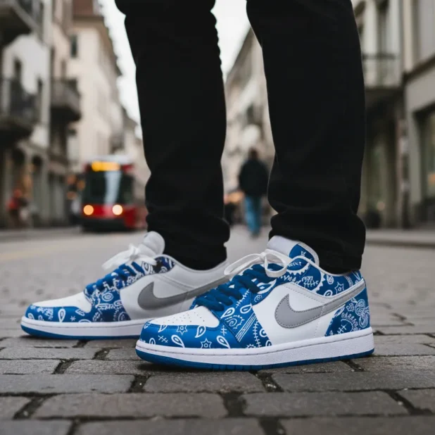custom air jordan 1 blue bandana