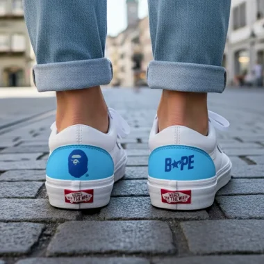 custom vans old skool blue bape 2