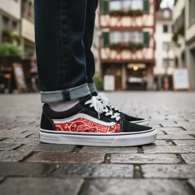 custom vans old skool red bandana