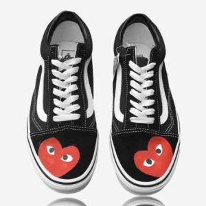vans old skool cdg play custom, trittkunst custom sneakers